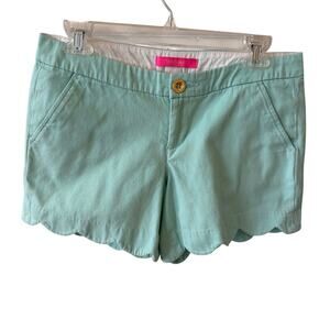 Lilly Pulitzer Green Scalloped Short Women's Size 4 Coquette Preppy Beachcore